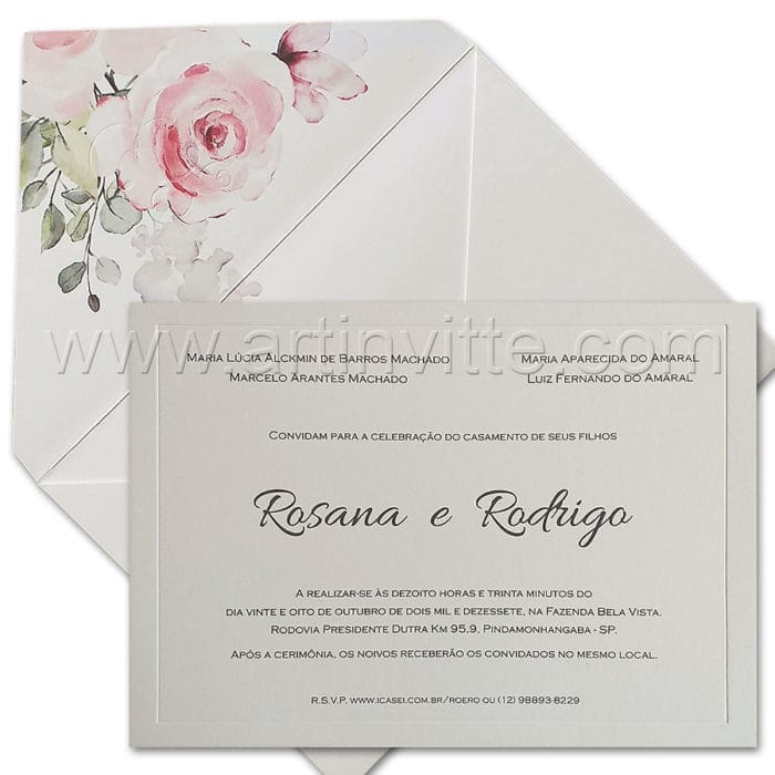 Convites de casamento com toques florais - Modelo Vezena VZ 224