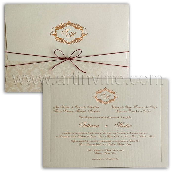 Convite de casamento clássico com estampa em rosa perolado veneza VZ 224