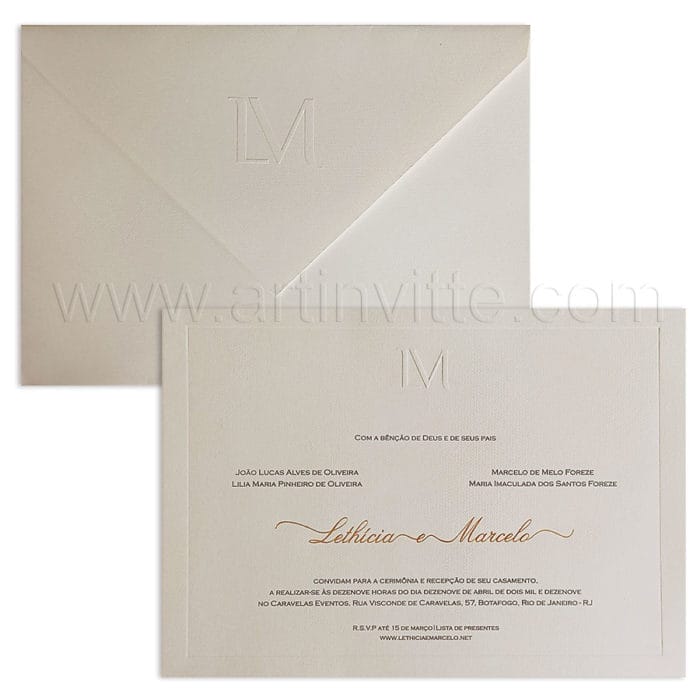 Convite de casamento Veneza VZ 241 - tradicional com monograma moderno