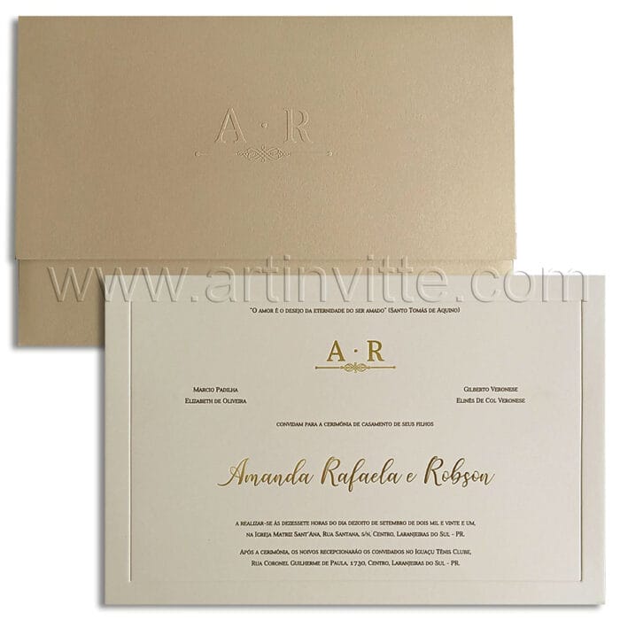 Convite de casamento dourado VZ 243 - Art Invitte Convites