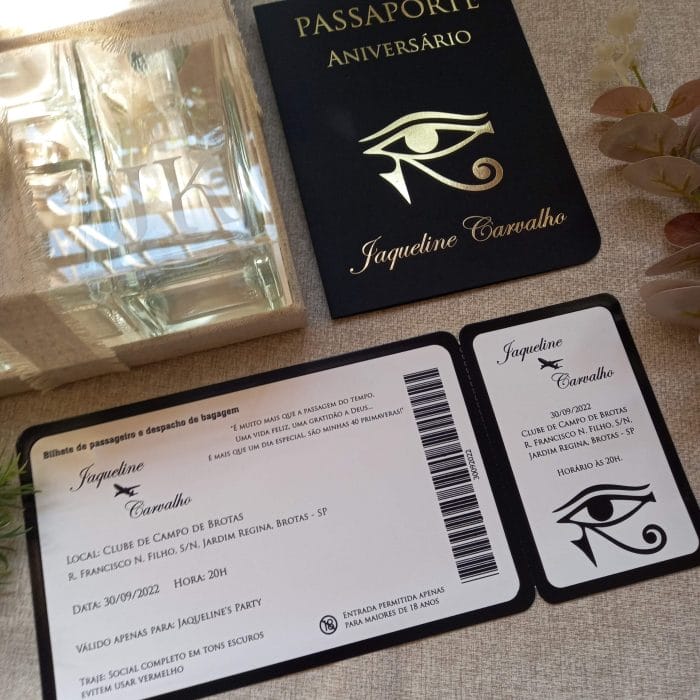 convite passaporte e passagem aniversario 40 anos preto e dourado artinvitte (5)