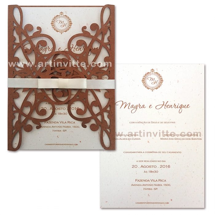 Convite de casamento rústico com corte a laser CCL 001 - convites rústicos