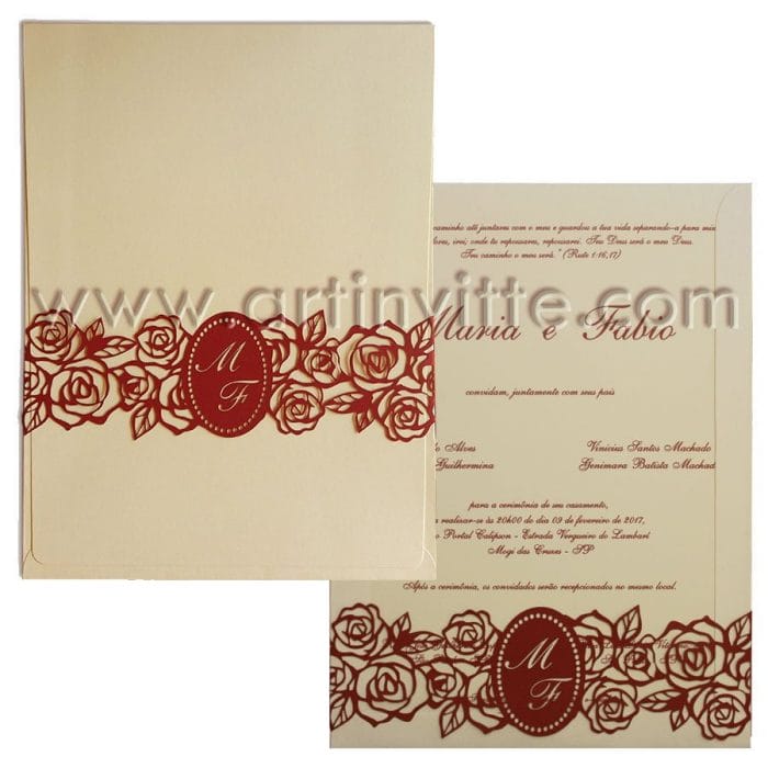 Faixa de rosas em corte a laser para convites de casamento CCL 015