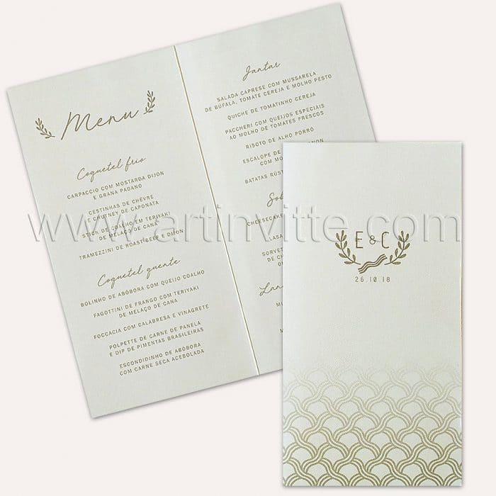 Cardápio para casamento e 15 anos - Card 012 - Ondas em Prata - Art Invitte Convites