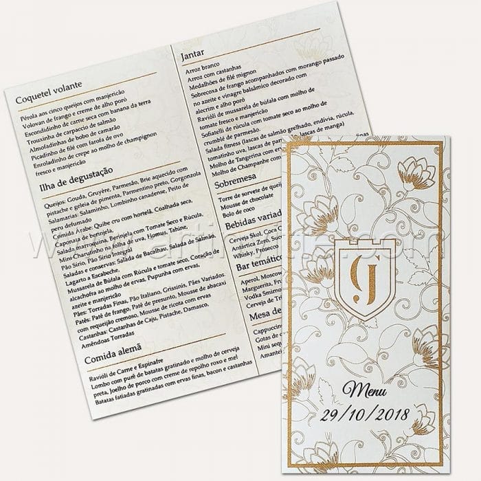 Cardápio para casamento e 15 anos - Card 021 - Dourado e Marinho - Art Invitte Convites