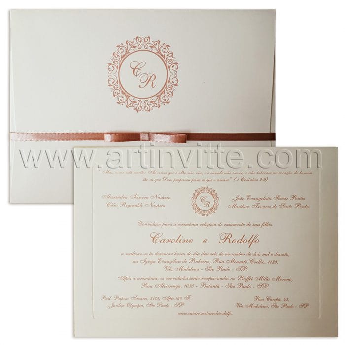 Convite de casamento Veneza VZ 118 - rosê romantico
