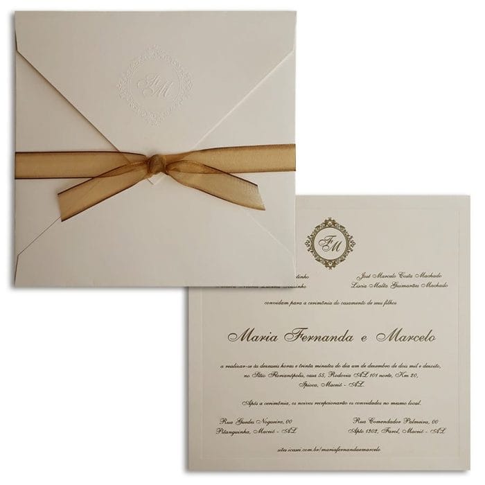 Convite de casamento Quadrado com laço Veneza VZ 130