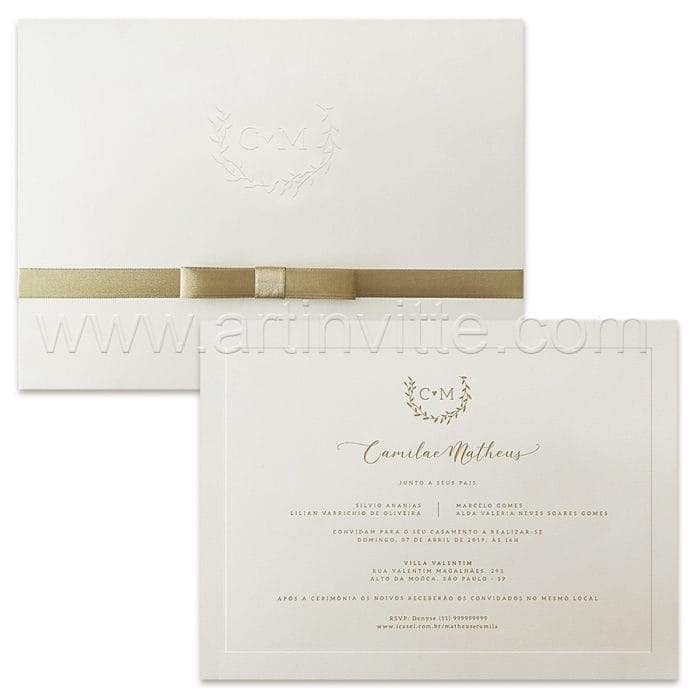 Convite de casamento Tradicional - Veneza VZ 157 - Clássico e Elegante - Art Invitte Convites