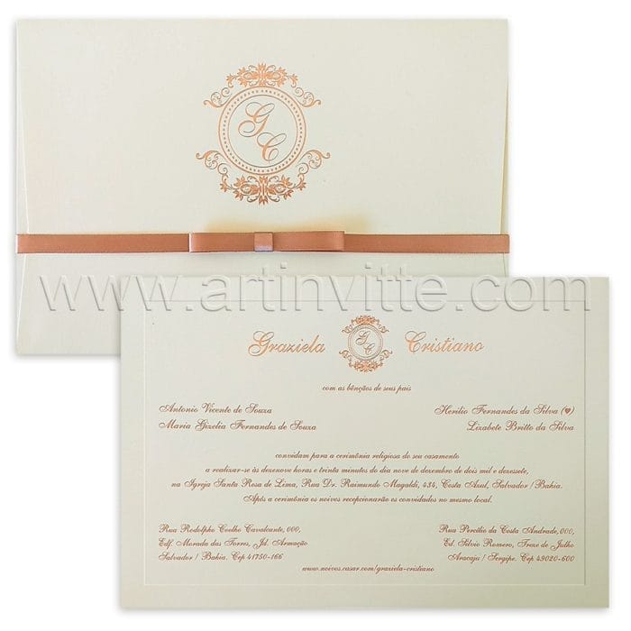 Convite de casamento Tradicional - Veneza VZ 158 - Clássico em Rosê - Art Invitte Convites