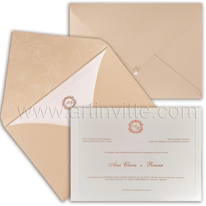 Convite de casamento Tradicional - Veneza VZ 160 - Clássico em Rosê - Art Invitte Convites