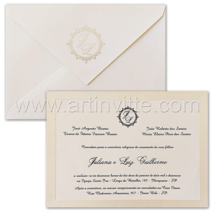 Convite de casamento Tradicional - Veneza VZ 161 - Branco e Pérola - Art Invitte Convites