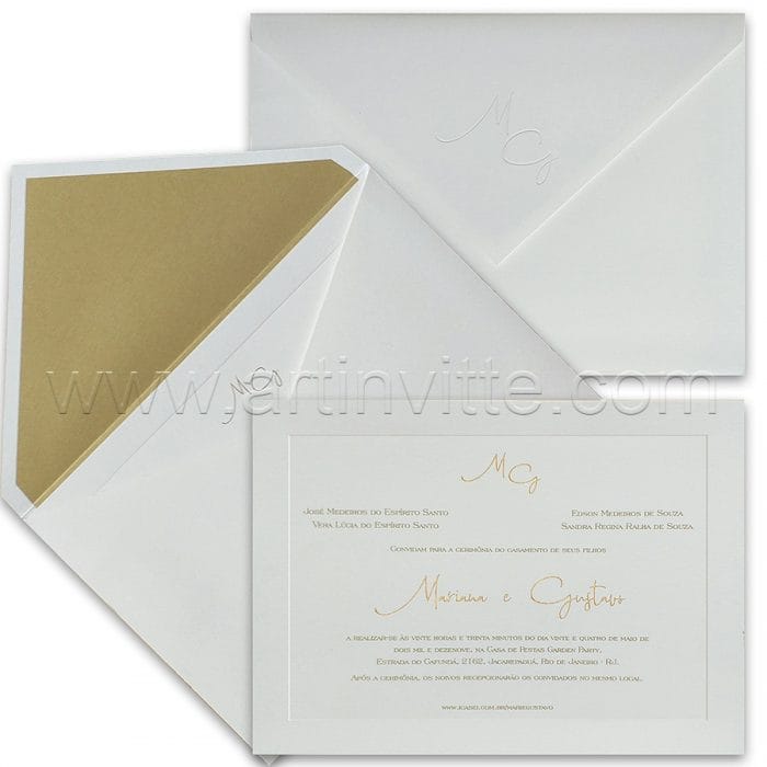 Convite de casamento Tradicional - Veneza VZ 164 - Elegência em dourado - Art Invitte Convites