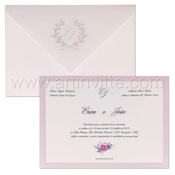 Convite de casamento Romântico - Veneza VZ 168 - Floral e Lilás - Art Invitte Convites