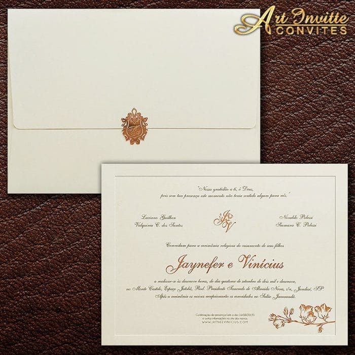 Convite de casamento Tradicional - Veneza VZ 179 - Flores em rosê - Art Invitte Convites
