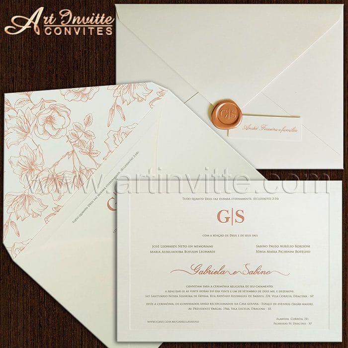 Convite de casamento Floral - Veneza VZ 183 - Rosê e Branco - Art Invitte Convites