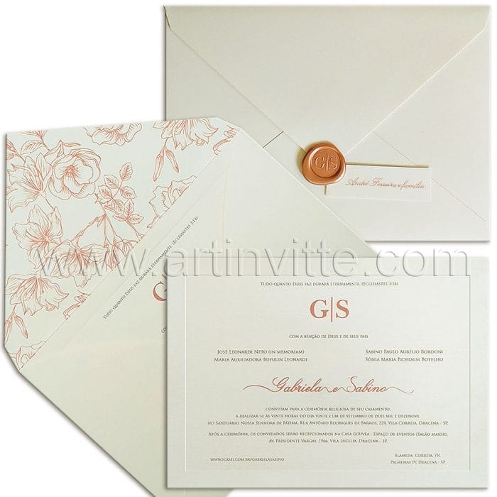 Convite de casamento Floral - Veneza VZ 183 - Rosê e Branco - Art Invitte Convites