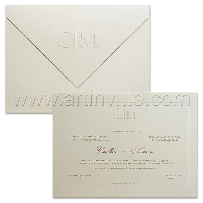 Convite de casamento Tradicional - Veneza VZ 184 - Rosê e Branco - Art Invitte Convites