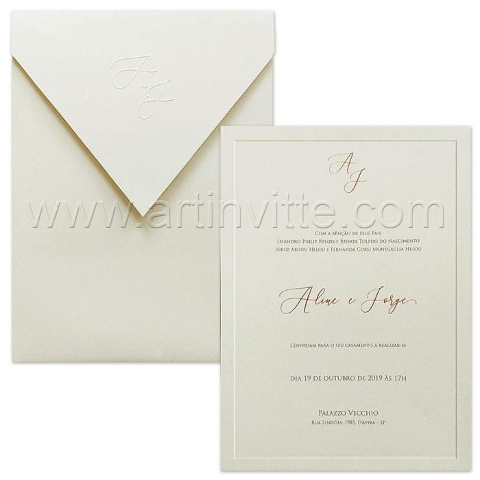 Convite de casamento Vertical - Veneza VZ 186 - Clean e chique - Art Invitte Convites