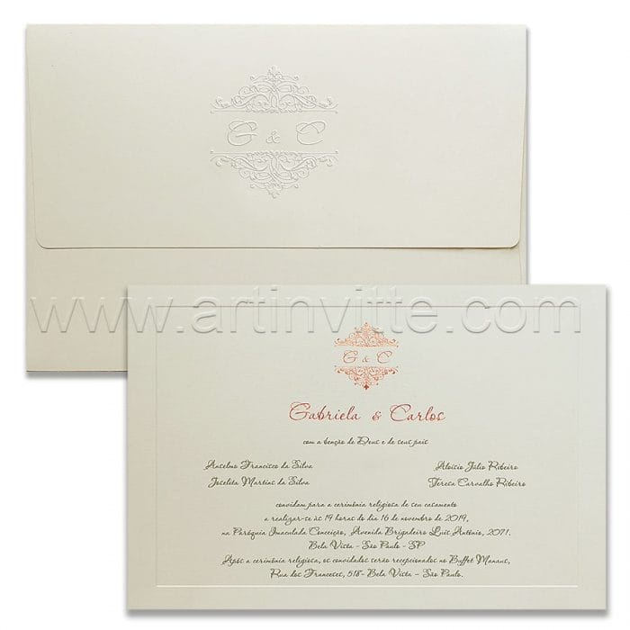 Convite de casamento Clássico - Veneza VZ 198 - Rosê e Branco - Art Invitte Convites
