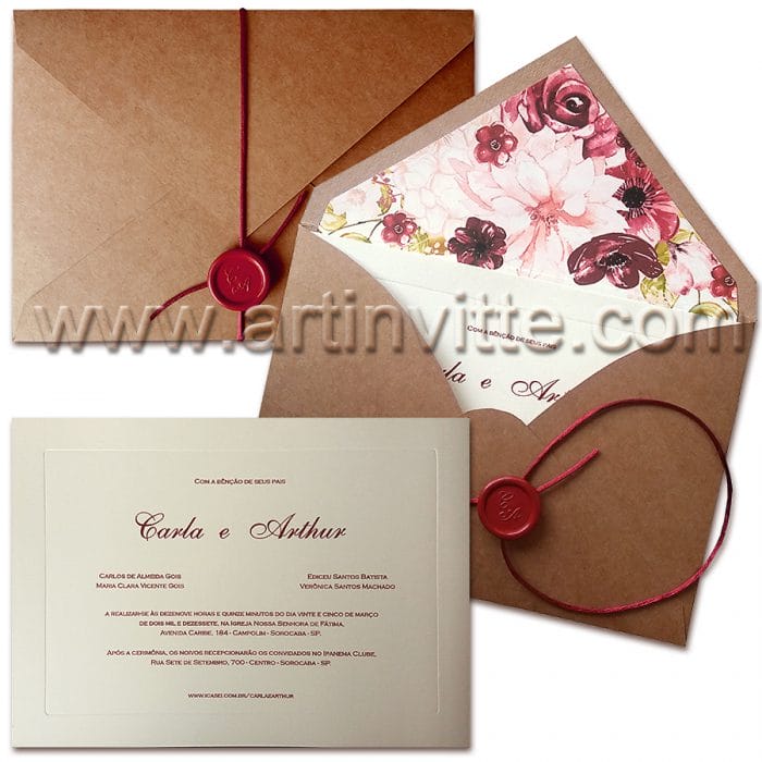 Convite de Casamento Rústico Floral VZ 059 - convites de casamento rústico