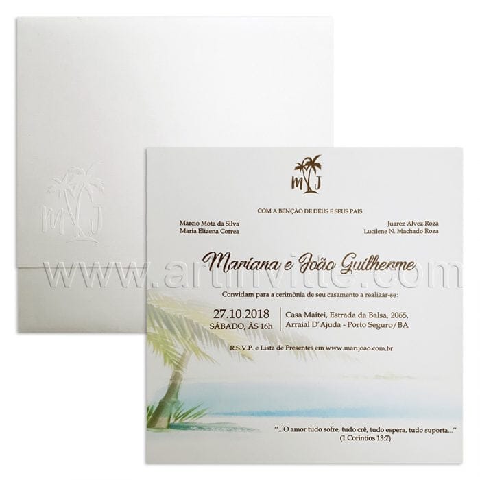 Convite de casamento moderno praia modelo Haia HA 039