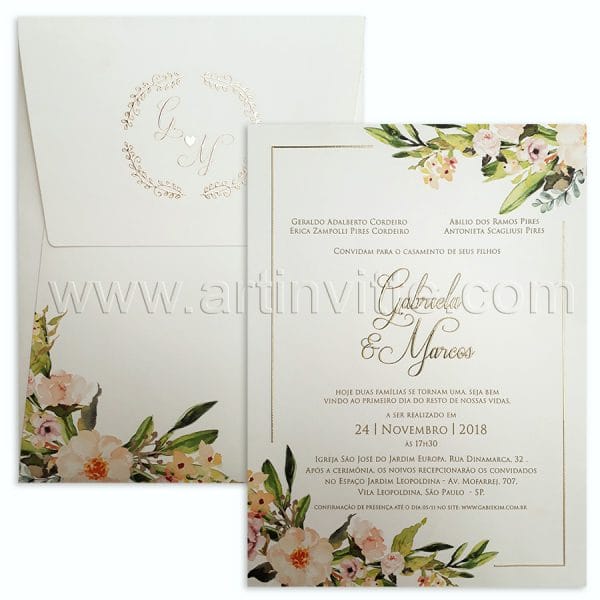 Convite de casamento Floral Clássico Haia HA 040