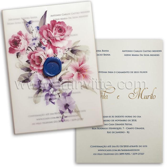 Convite de casamento Floral em Vegetal Haia HA 047