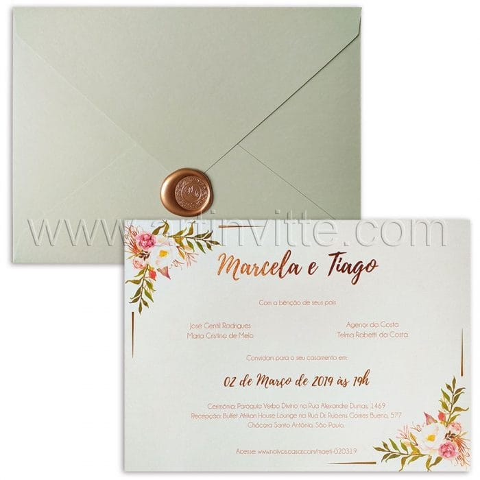 Convite de casamento floral rosê - HA 051 - Art Invitte Convites