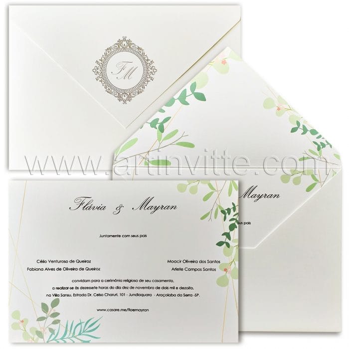 Convite de casamento Folhagem - Haia HA 053 - Art Invitte Convites