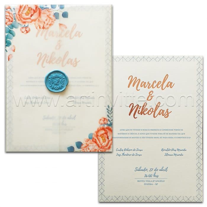 Convite de casamento Floral em Vegetal Haia HA 058 - Art Invitte Convites