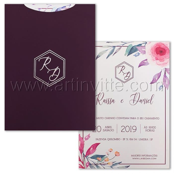 Convite de casamento Moderno - Haia HA 061 - Floral em Vegetal - Art Invitte Convites