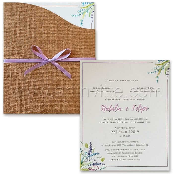 Convite de casamento Rústico - Haia HA 062 - Kraft e Floral - Art Invitte Convites - convites rústicos