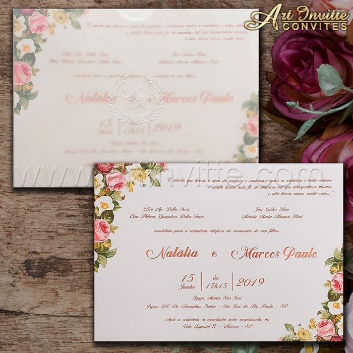 Convite de casamento Floral - Haia HA 064 - Vegetal e Floral - Art Invitte Convites