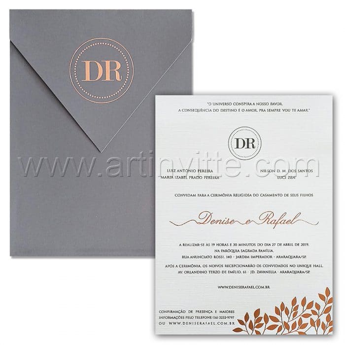 Convite de casamento Moderno - Haia HA 068 - Cinza e Rosê - Art Invitte Convites