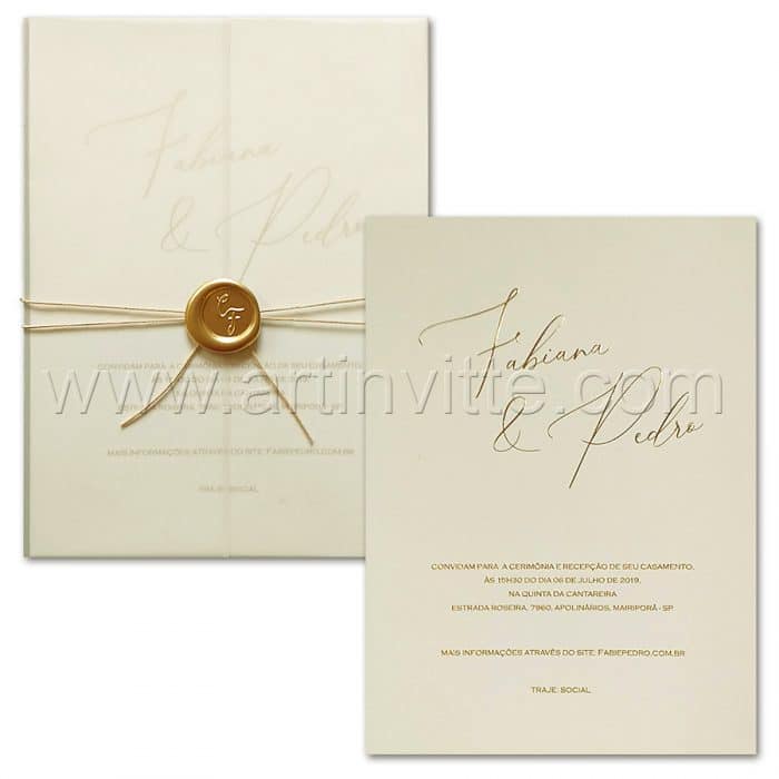Convite de casamento Clássico - Haia HA 071 - dourado com vegetal - Art Invitte Convites