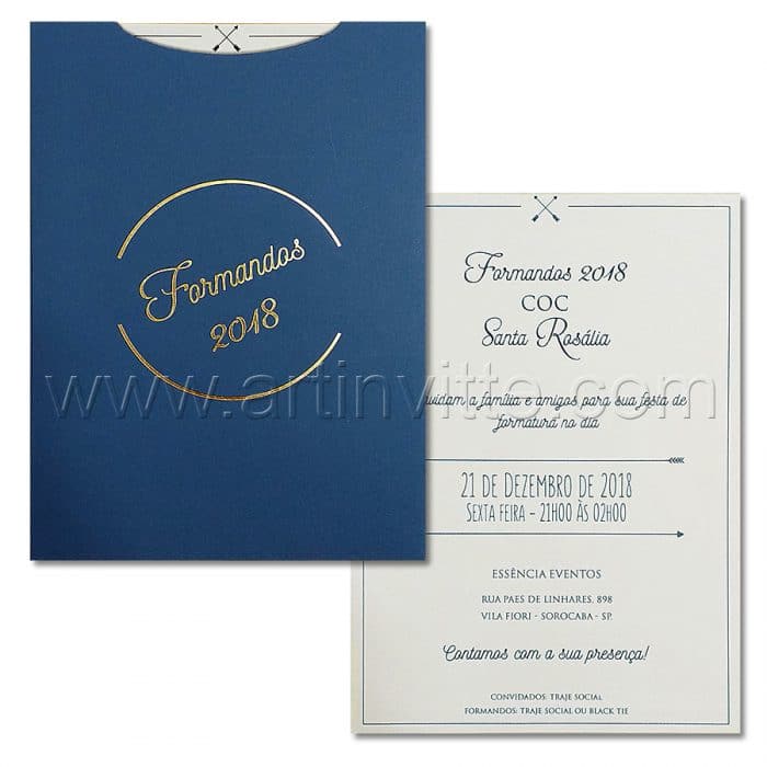 Convite de formatura Moderno - Haia HA 072 - Azul e Dourado - Art Invitte Convites