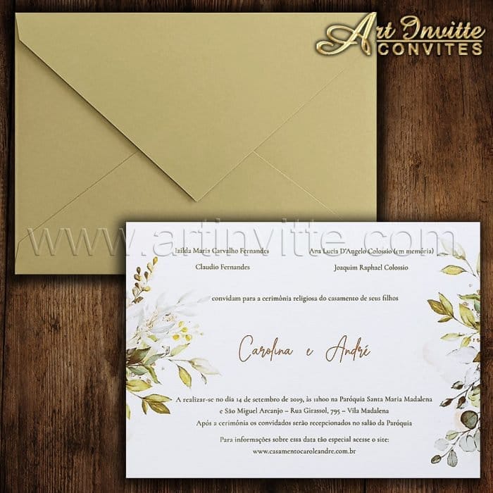 Convite de casamento Floral dourado HA 077 - Art Invitte Convites
