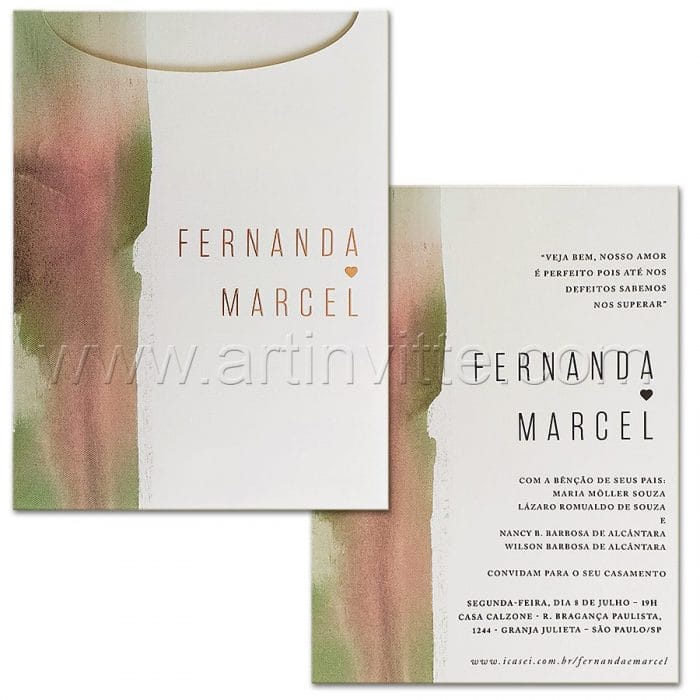 Convite de casamento Personalizado - Haia HA 078 - Aquarela moderna - Art Invitte Convites