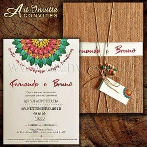 Convite de casamento rústico - Haia HA 081 - Kraft e Mandala - Art Invitte Convites