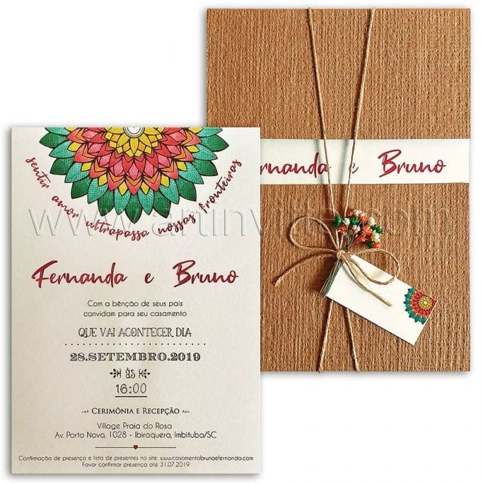 Convite de casamento rústico - Haia HA 081 - Kraft e Mandala - Art Invitte Convites rústicos