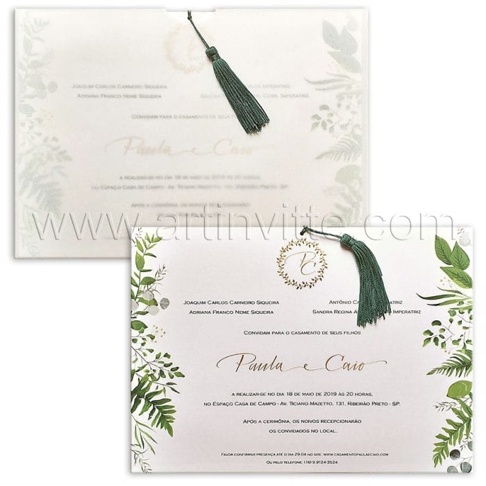 Convite de casamento Moderno - Haia HA 086 - Flores e Tassel - Art Invitte Convites