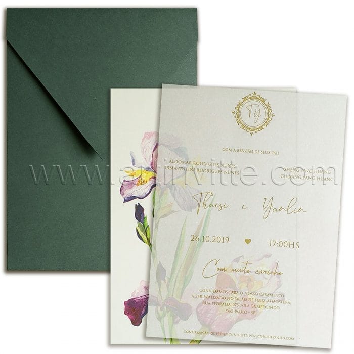 Convite de casamento Exótico - Haia HA 087 - Flores e Vegetal - Art Invitte Convites