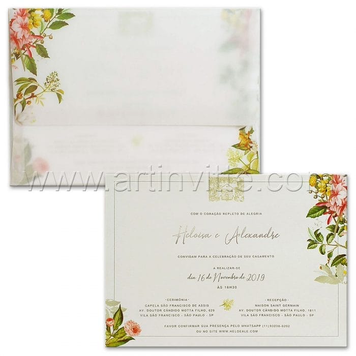 Convite de casamento Romântico - Haia HA 089 - Flores e Vegetal - Art Invitte Convites