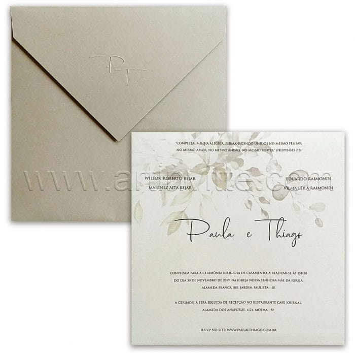 Convite de casamento Tons de Cinza - Haia HA 091 - Art Invitte Convites
