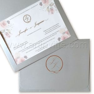 tipos de envelope 3 Convite de casamento modelo Haia HA 092, floral prata e rosê