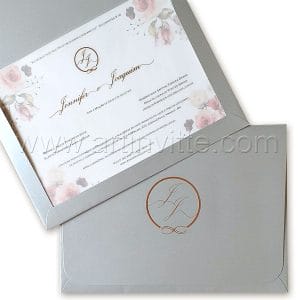 Convite de casamento modelo Haia HA 092, floral prata e rosê