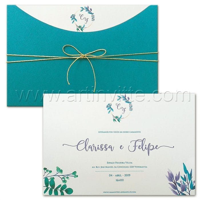 Convite de casamento Floral Haia HA 095 - tons de azul - Art Invitte Convites