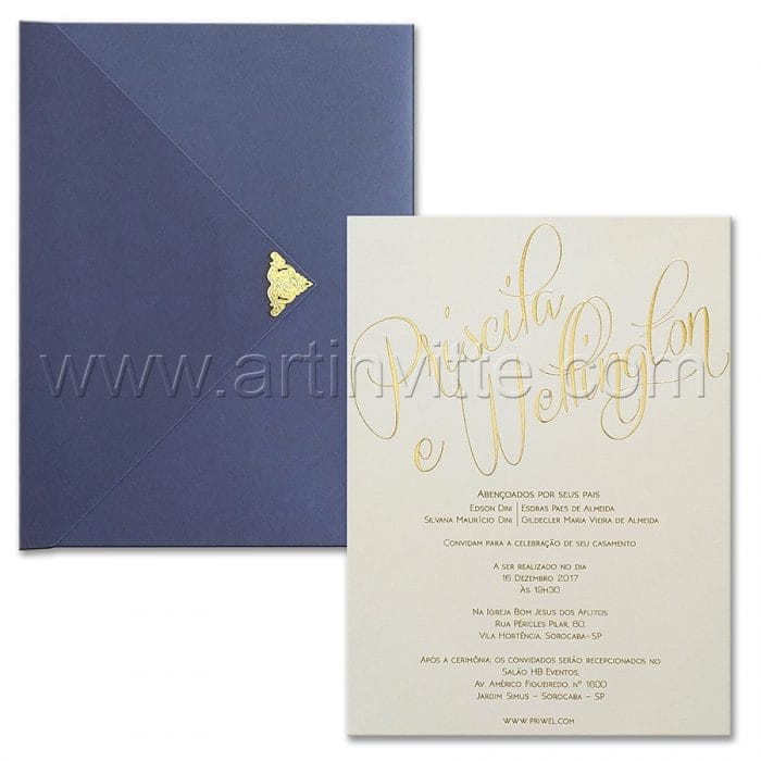 Convite de casamento elegante Haia HA 097 - Marinho e Dourado - Art Invitte Convites