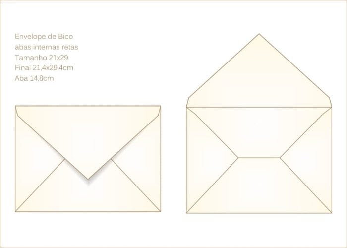 Envelopes para convite 21x29cm Bico 027 com abas internas retas