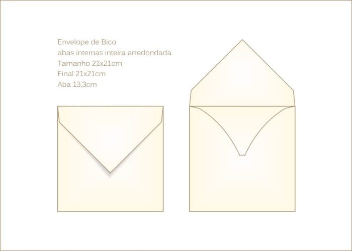 Envelopes para convite 21x21cm Bico 030 quadrado com aba interna arredondada